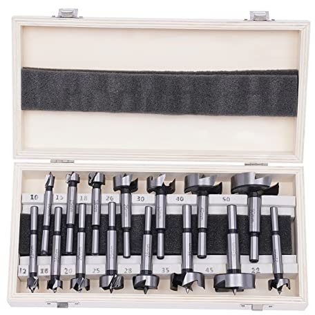15-tlg Kohlenstoffreichem Stahl Forstnerbohrer Satz Set, Durchmesser(D) 10mm - 50mm Holzwerkzeuge Holzbearbeitungsloch-Set, Forstnerbohrer Holzbohrer Holzbearbeitung Bohrer mit Holzbox