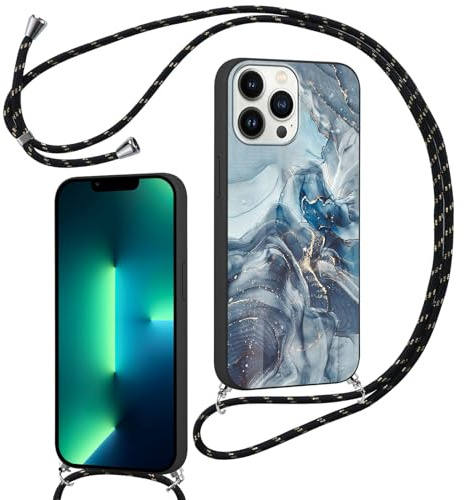 ZhuoFan Schutzhülle mit Kordel für Samsung Galaxy A51 4G 6,5 Zoll mit Marmor-Motiv, ästhetische Silikonhülle mit verstellbarem Band, weich, TPU, stoßfest, für Frauen und Mädchen, Schwarz