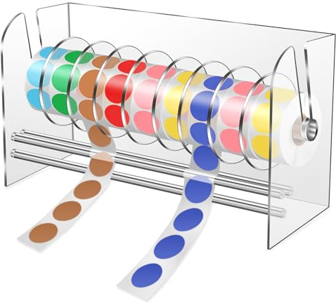 Sticker Dispenser,Label Dispenser,Sticker Holder Organizer,Sticker Roll Dispenser,Adjustable 9 Disks Acrylic Lable Roll Holder Organizer, Label Stand for Holding Tape Sticker Label Office and Home