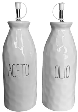 MECSAL CASALINGHI Set Bottiglie Olio Aceto, Dosatori Condimento, Tappo Salvagoccia, Menage Cucina, in Ceramica Effetto Martellato