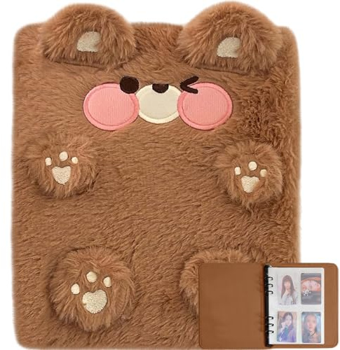 WAYUTO Plüsch Fotokarten Binder, Kpop Fotokarten Album mit 20 Innenseiten, 2x3 Fotokartenhalter, Niedliches A6 Fotoalbum zum Sammeln und Präsentieren von Karten Braun