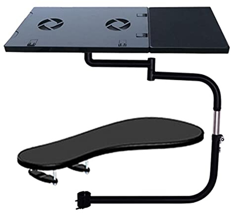 Loobiiny Pince de chaise pour ordinateur portable - Support pour clavier - Accoudoir - Clavier avec tapis de souris pour ventilateur USB - Repose-poignet - En acier inoxydable - Noir