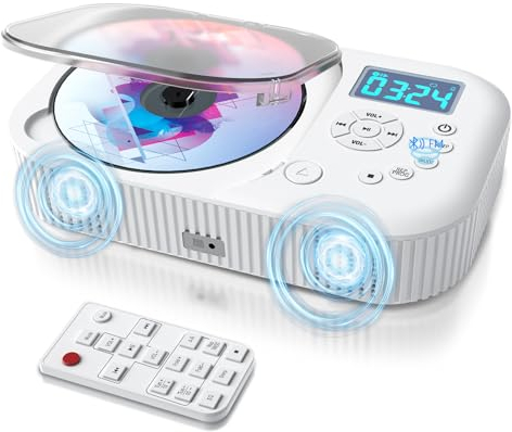 MONODEAL CD Player Tragbar Mit Zwei Stereo Lautsprechern, Bluetooth & Radio, Wiederaufladbar, Discman, Unterstützung AUX/USB