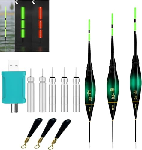 3 Stück Led Posen Angeln | Schwimmer Angeln Mit Bissanzeiger | LED Leuchtpose Angelposen Angelzubehör | Knicklichtpose Angelposen Nacht-Angeln Für Crappie,Hecht,Barsch,Karpfen Am See,Fluss (F)