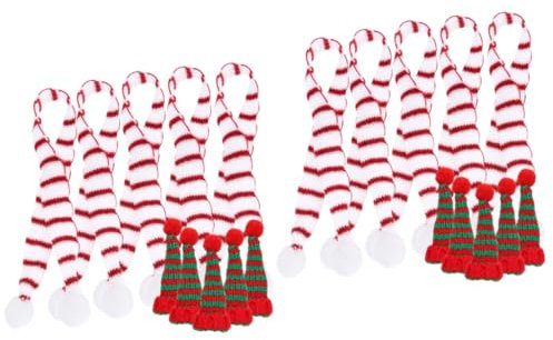 ibasenice 10 Sätze Weihnachtsweinflaschendekoration weihnachtsschal Weihnachts schal Weihnachtskostüm Weihnachtslutscherhüte weihnachtsdekoration für weinflaschen Nikolausmützen basteln