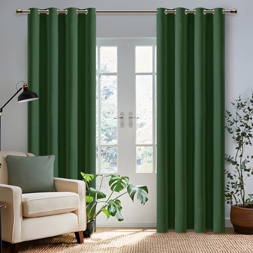MRTREES Gardine Blickdicht Leinenoptik Dunkelgrün 100% Verdunkelungsvorhang, Gardinen Kurz Fenster mit Ösen 2er Set 183 cm Lang, 117 cm Breit, Thermovorhang Kälteschutz für Schlafzimmer Wohnzimmer