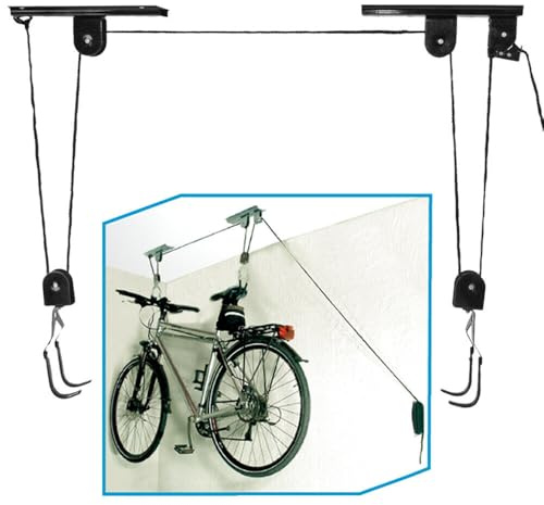 URBNLIVING Soporte de techo para bicicleta, máximo 45 kg, sistema de elevación de bicicleta, polea colgante, ahorro de espacio, almacenamiento de garaje, soporte de bicicleta superior, colgador de