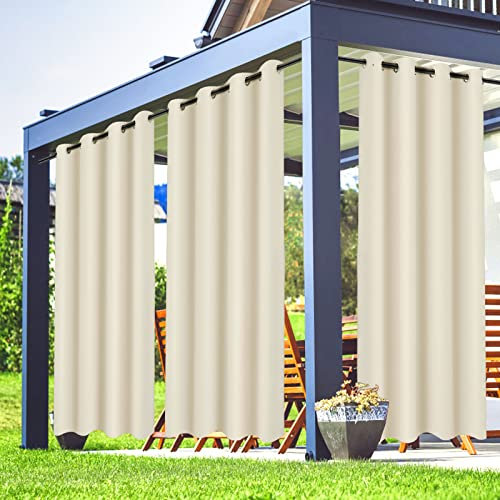 Waterproof Outdoor Curtains Blackout Garden Curtains with Eyelets for Gazebo Pergola Patio Porch Pool and Hot Tub Beige 2 Pieces 132 x 213 cm