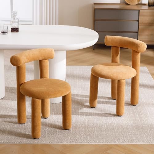 chairus 2er-Set Moderne Esszimmerstuhl, Armlehnenlos, Gelb/Kunstfell | Gepolsterte Küchenstuhl ohne Armlehne, Weicher Kunstfell-Bezug, Platzsparend und perfekt für Kleine Esszimmer, Wohnzimmer