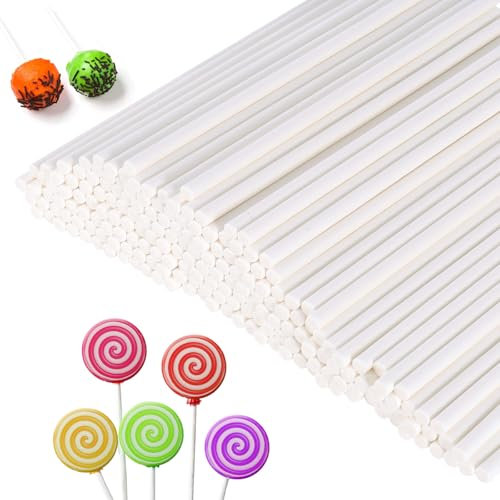 200 PCS Cake Pop Sticks,Cake Topper Sticks,Paper Food Grade Lollipop Sticks,White Lollipop Sticks,Mini Cake Pop Sticks for Making Lollipops, Candies, Cakes and Desserts 10cm×3.5mm