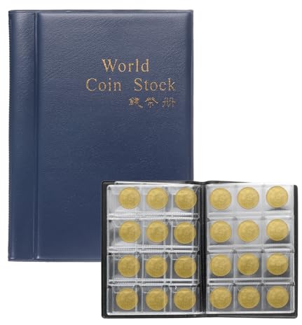sourcing map 120 Pocket Coin Flips Holder Album, 1.1x1.1cm PVC Lining Coin Cardboard Storage Book Coin Flips Album PU Leather Coin Collection Sleeves Supplies Holder Book Collectors (Blue)
