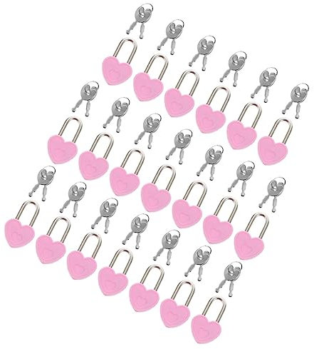 Mini Cadenas Cœur Rose Lot de 20, avec Clé Sets de Voyage