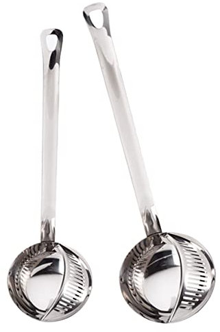 Cabilock Cucharón Separador de Grasa Inoxidable 2 Piezas Cuchara Coladora Larga Filtro de Aceite Utensilio de Cocina para Sopa Resistente a Altas