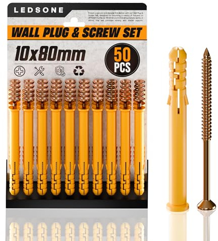 LEDSone Set di 50 viti e tasselli da parete (50 viti per muratura, 50 bulloni di ancoraggio a espansione), tasselli e viti da 10 mm x 80 mm, per mattoni e cemento, viti autofilettanti e tasselli da