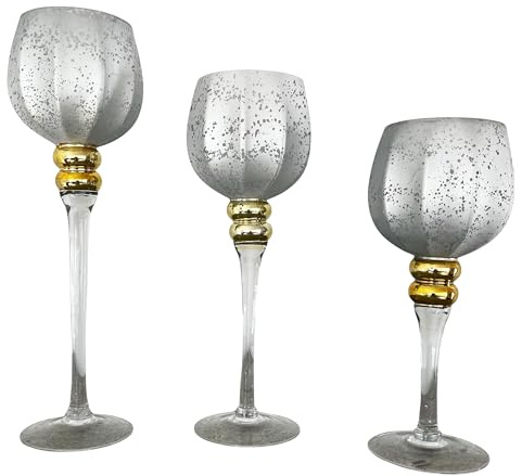 3-TLG. Set Windlichter aus Glas auf Fuß 30 cm + 35 cm + 40 cm | Kerzengläser auf Fuß - Glaskelche für Kerzen - Teelichthalter 3er Set - Kerzengläser hoch für Tischdeko