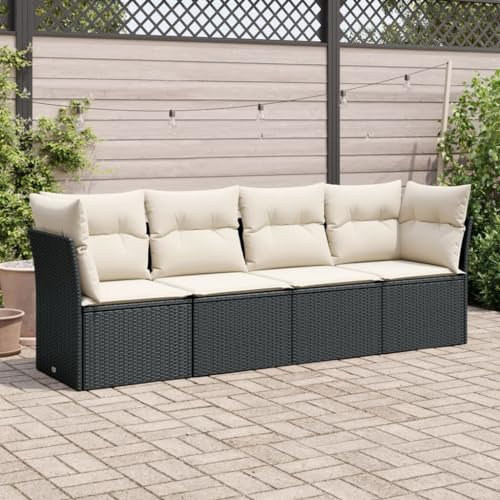Fasba Garten Sofa Garnitur 4-TLG., Gartenmöbel Set mit Kissen Stauraum, Sitzgruppe für Garten Terrasse, Modular Gartensofa Lounge, Schwarz Poly Rattan/ 3062