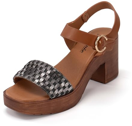 JOMIX Sandali Donna Estivi con Tacco Largo Scarpe Eleganti con Chiusura a Strappo e Fascia Intrecciata Sandali Comodi per Ufficio WWS250189 Nero 39