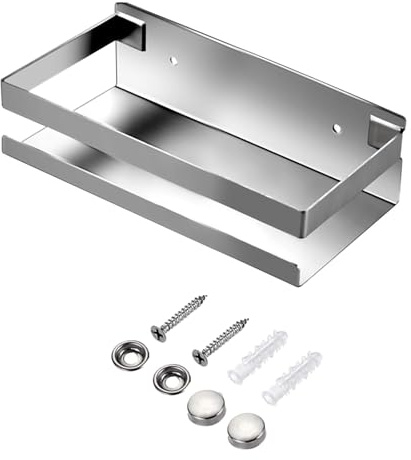 YANYYGu Rostfreie Metall-Aufbewahrungsschweberegale Wandmontierte Rechteckige Regale für Badezimmer, Küchen und Waschküchen (20cm Silber)