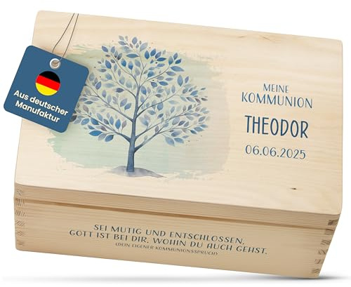 Amari® Personalisierte Holzkiste (Baum des Lebens) | Erinnerungsbox aus Holz zur Taufe, Kommunion, Konfirmation, Firmung, Ostern | Geschenk für Mädchen & Jungen