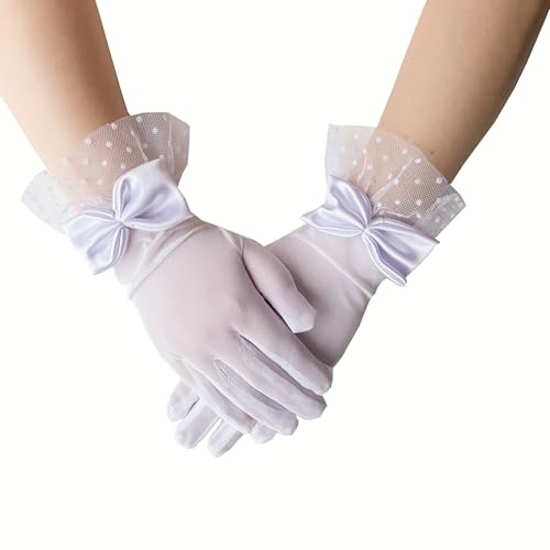 YKAFADE Spitzenhandschuhe Damen Elegante Fishnet Netzhandschuhe mit Schleife Spitzen Handschuhe Brauthandschuhe für Hochzeit, Party, Teeparty, Abschlussball und Abend - Zubehör für Frauen