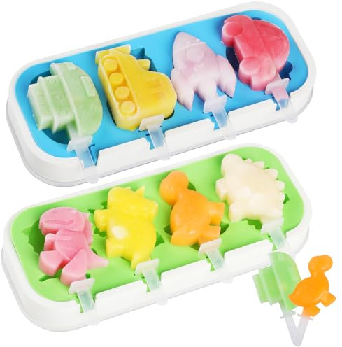 GeeRic 2 Piezas Moldes Helados Silicona,Moldes para Paletas con 8 Cavidades, Moldes Paletas, Molde Barra Helado con 12 Palitos Reutilizables para Niños, Adultos