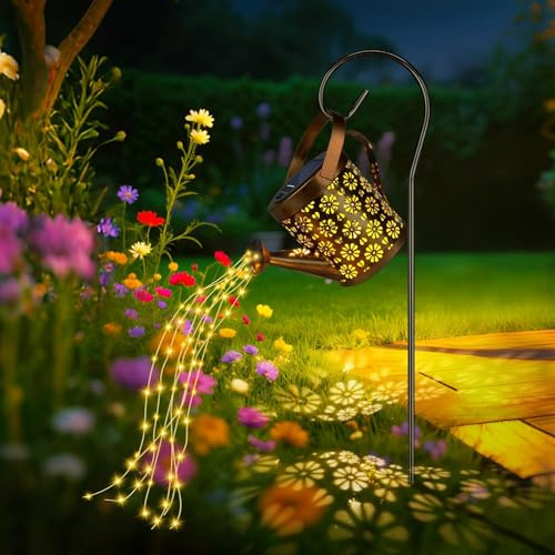 Outdoor Garten Dekoration Solar Gießkanne Lichter, Energiesparende Vintage Hängeleuchten mit warmweißen LED Wasserfall Lichterkette DIY Wasserdichte Gartenleuchten für Terrasse, Weg, Rasen, Geschenk