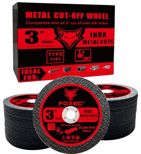 FOXBC 3 Inch Cut Off Wheel Discs, Metal & Stainless Steel Cutting Disc for Die Grinder, 3” x 3/64” x 3/8” - 50 Pack