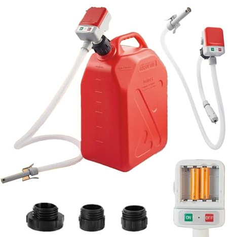 Automatische Kraftstoffumfüllpumpe mit Auto-Stopp, 9,08 l pro Minute, 3 Tankadapter, Batterie mit automatischem Stoppsensor und extra langem Schlauch, für Öl, Diesel, Benzin