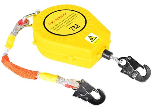 Dispositif de sécurité rétractable de 3 à 20 m de hauteur avec crochet autobloquant, équipement anti-chute portable pour travaux aériens, capacité de 150 kg (jaune, 7 m)