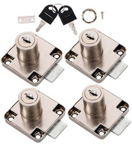 GALPADA 4 Sets Zinc Alloy Furniture Drawer Locks for Office Desks and Cabinets Secure Lock Core for Home and Mailbox with Screws for Wardrobe and Dresser