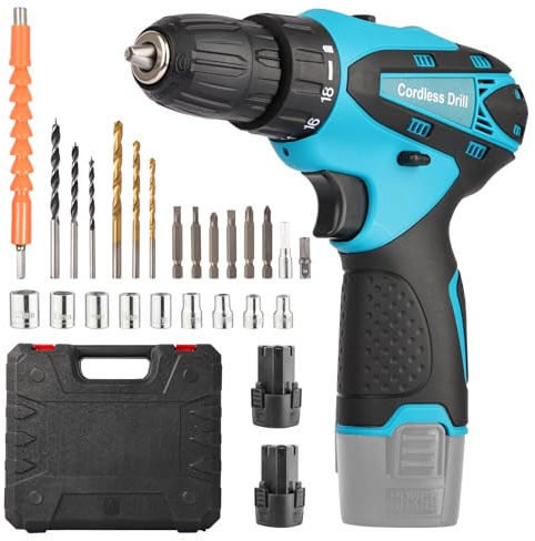 12V Cordless Drill Set: Lightweight Electric Screwdriver Drive, Rechargeable Power Mini Combi Drill, 3/8 Keyless Chuck, 24Pcs Accessories, 18+1 Torque Setting, Tool Kit for Home DIY
