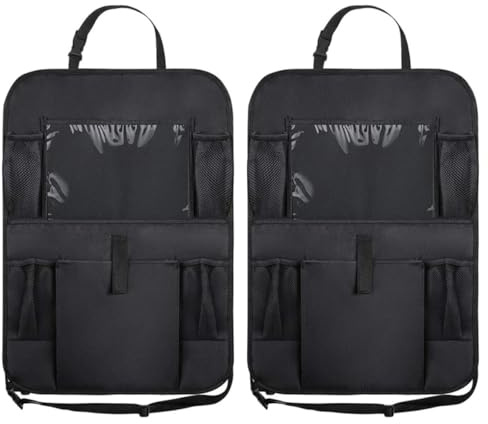TOGEVAL 2stücke Auto Rücksitz Organizer aus Oxford Stoff Leichte und Einfach zu Installierende Aufbewahrungstasche mit Multifachem Taschen Design für Fahrzeuge und Autos Schwarz