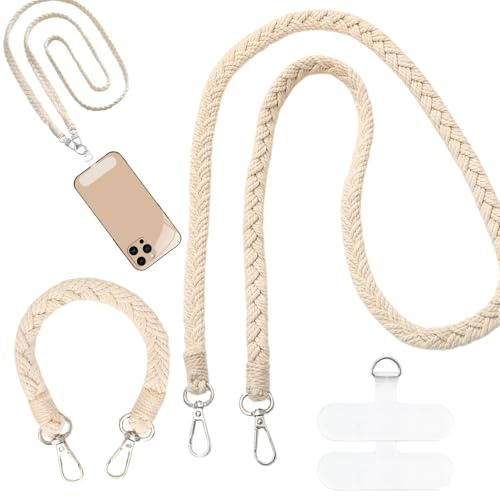 XFSRG Cordon Telephone Portable Lanière sac à Bandoulière Chaîne de Téléphone Portable Courte Bracelet Lanière de Poignet avec 2 Patchs Universels Phone Case Accessories (Kaki)