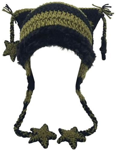 Y2K Cat Beanie Mütze Damen Winter Hat Women Katzenmütze Katzenohren Damenmützen Modern Warme Thermo Winddichte Strickmütze Schöne Lustige Wintermützen Haube Frauen Teenager Mädchen SkimützeMode
