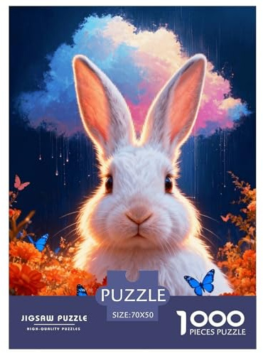 Puzzle Lapin Blanc 1000 Pièces pour Adultes Et Enfants, Défiant Et Stimulant, Casse-tête Buisson Fleuri, DéCoration, Cadeau Adulte 70x50cm/1000pcs