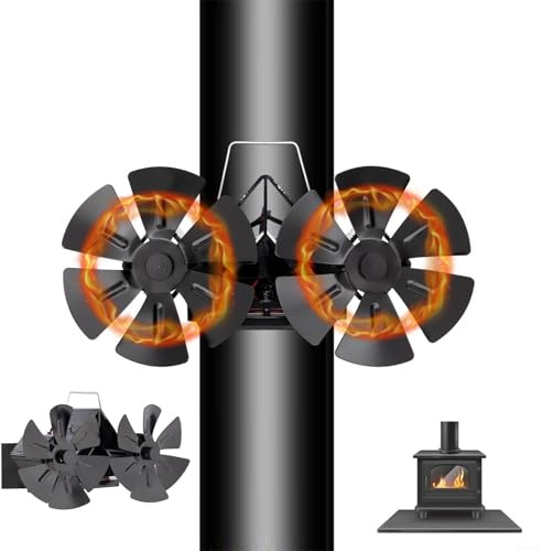 Kaminventilator Doppelkopf 12 Flügel Ofenventilator Wandmontage Ohne Strom Für Holz/Kamin/Rohr Holzofen, Holzofen Ventilator Kamine