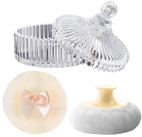 Contenitore Con Puff | Scatola In Vetro Con Applicatore | Barattolo per Polvere con Puff,Per Donne Bellezza Trucco Fondotinta Fissaggio Bagnato E Asciutto Viaggio San Regali Per Calze