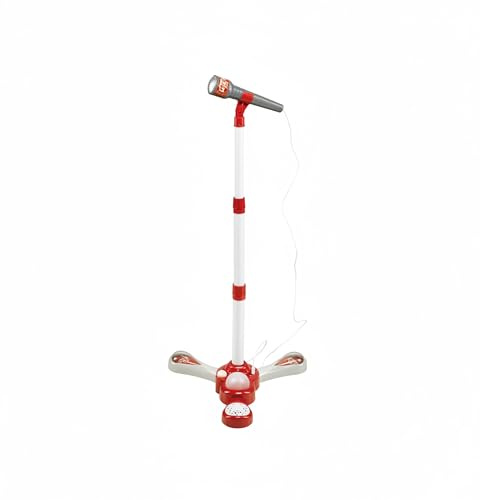 Baroni Toys Microfono con Asta per Bambini 3+ Anni con Luci, Microfono Giocattolo Musicale con Effetti Sonori e Luminosi per Piccoli Cantanti, Attacco MP3, Asta Altezza Regolabile Rossa, 34x34x80cm