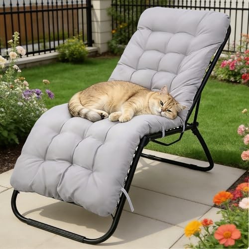Yigowyigo Liegenauflage Gartenliege 170x53x8cm Dicke Hochlehner Auflage, Anti-Rutsch, Verdickte Gartenauflage aus Premium Baumwolle, Wetterfeste Liegenpolster für Garten Balkon Terrasse Camping, Grau