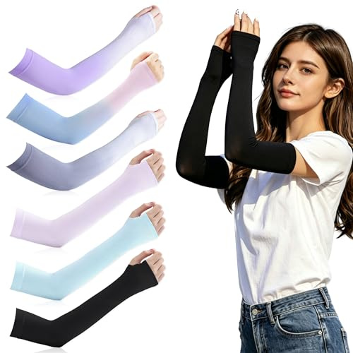 6 Paires Unisex Manchettes de Bras, Anti UV Protection Manche de Bras avec Trou, Manchon de Compression Brasi Protection Solaire pour Femme Homme Gaming Golf Cyclisme Sport
