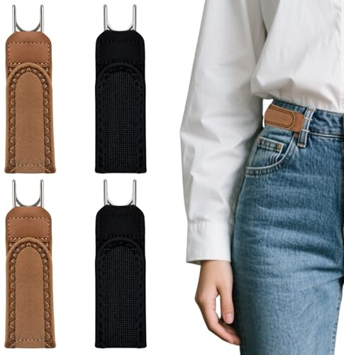 Zczfv No Buckle Elastic Belts Black Brown 4 Pack | Buckle free waist belts; two black and two brown for trousers jeans and daily wear