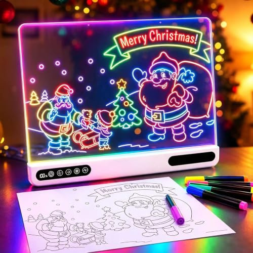 Focenat LED Zeichenbrett, LED Maltafel mit 7 Lichtmodi | Maltafel Zaubertafel, Akkubetriebene Zaubertafel, inkl. Ständer,Aufhängungskette & Stifte, Kreatives Geschenk