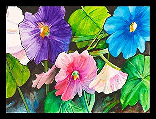 Buyartforless FRAMED Holly Hocks by Elizabeth Stack 16x12 Art Print Poster Colorful Floral Garden with Mixed Colorful Flowers Blue Pink Purple