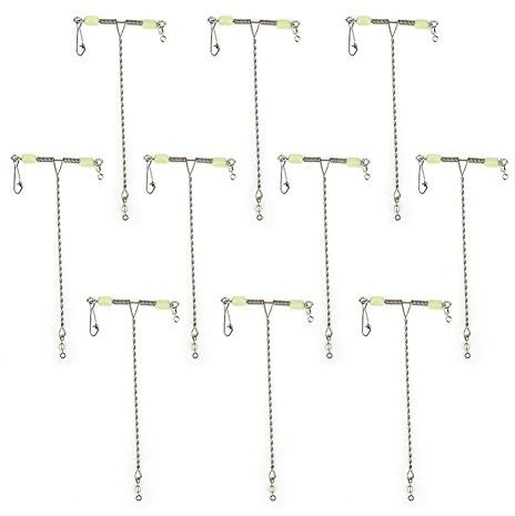 VGEBY 10 Stück Angelwirbel T-förmige Drehwirbel aus Edelstahl, 3-Wege-Rollwirbel mit leuchtenden Perlen