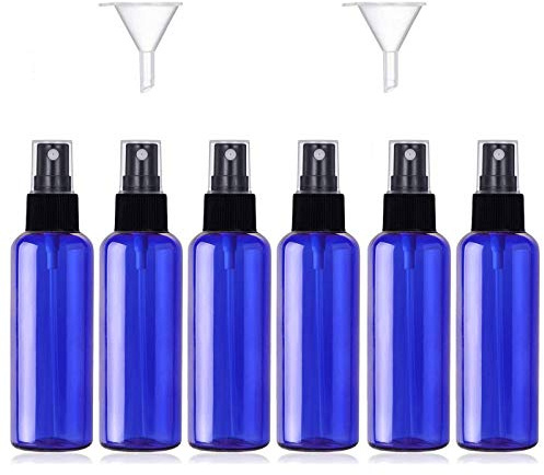 JamHooDirect 6PCS,50ml Empty Plastic Spray Bottle Fine Mist Travel Atomiser Set with 2 Funnels and 12 Labels - Refillable Travel Bottle Toiletries Liquid Containers for Cosmetic Make-up (Blue)