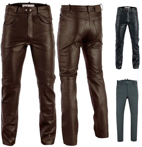 Radmasters Herren Lederhose lederjeans bikerjeans Jeans Hose Echtleder Schwarz & Braun (DE/NL/SE/PL, Alphanumerisch, S, Regular, Regular, Dunkelbraun)