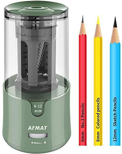 AFMAT Electric Pencil Sharpener, Auto Stop, Super Sharp & Fast, Electric Pencil Sharpener Plug in for 6-12mm No.2/Colored Pencils/Office/Home PS94