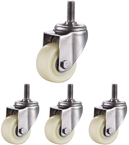 Sywlwxkq Ruedas de Transporte con Frenos, Acero Inoxidable 304, Ruedas de Nailon para Servicio Pesado, 360 & deg; Rotación, Ruedas para Muebles, con Tornillos, M8 / M10 / M12, sin Frenos, 4