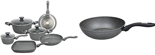 Tognana Mythos Batteria 9 Pezzi, Alluminio, Nero, 24 cm & WI758Q2AMNF Padella Wok Mythos, Alluminio, Grigio, 1