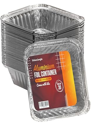 UrbanJungle 30 X Aluminium Foil Trays - Food Containers with Lids - Ideal for Storage, Baking, Roasting, BBQ, Cooking, Meal Prep Tray - Freezer Containers and Disposable Takeaway Containers (M, 30)